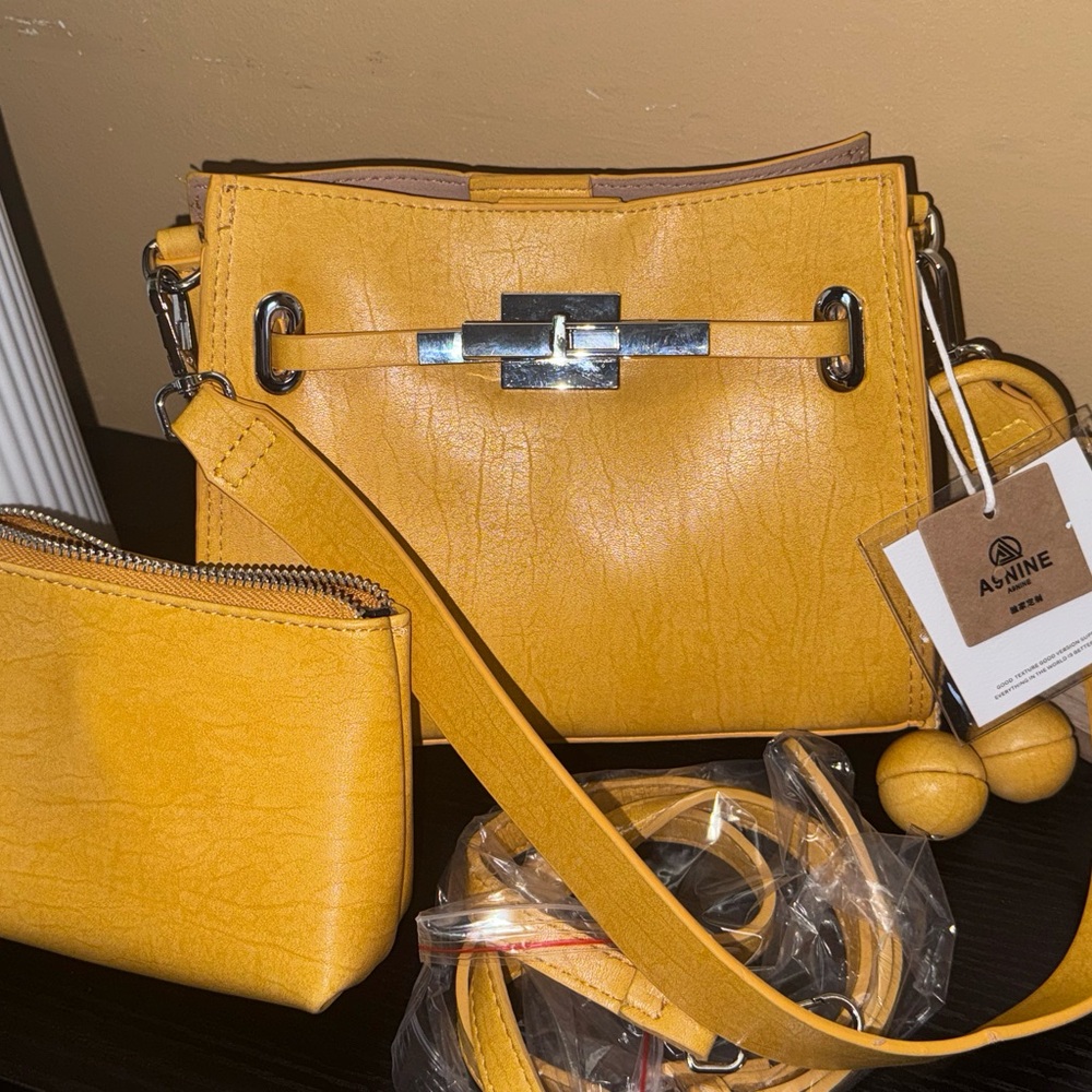 Mustard Yellow Crossbody Bag with Pouch